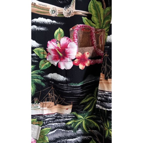 Ho Aloha Hawaii Large Vintage Button Up Vacation Tropical Travel Ship Plane Shir - Picture 3 of 4